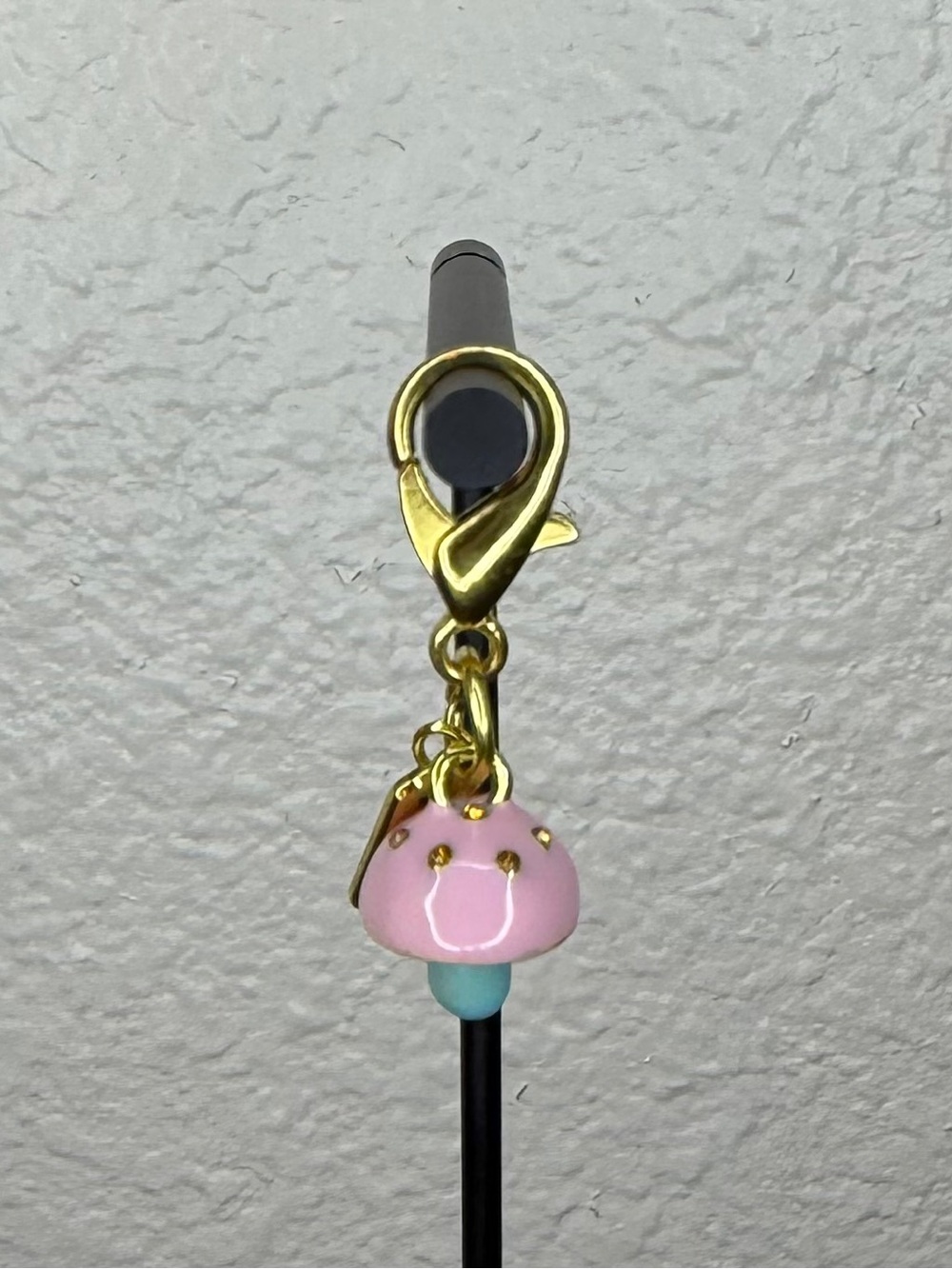 Trendy Pink Enamel Mushroom Bag Charm Lobster Clasp Keychain Purse Charm